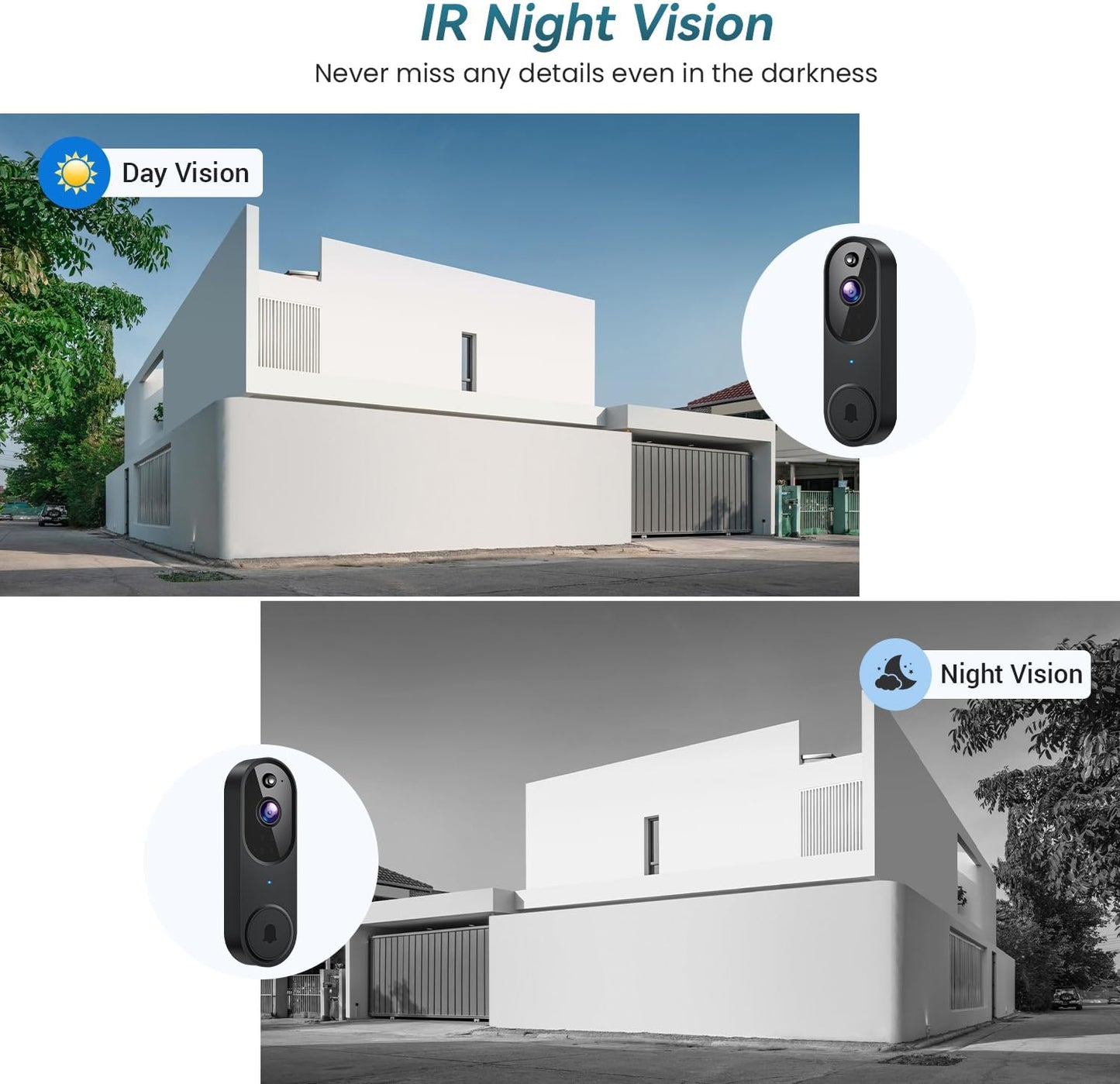 Wireless Wi-Fi Video Doorbell Camera with Two Way Audio, AI Motion Detection, Night Vision and Cloud Storage, 2.4G Wi-Fi Only
