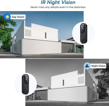 Wireless Wi-Fi Video Doorbell Camera with Two Way Audio, AI Motion Detection, Night Vision and Cloud Storage, 2.4G Wi-Fi Only