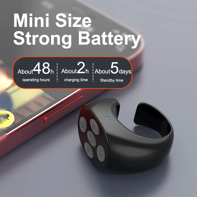 2025 Bluetooth TikTok Remote Control Ring - Flipping Selfie Fingertip Controller with 4 Buttons, 10M Range for iPhone & Xiaomi