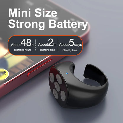 2025 Bluetooth TikTok Remote Control Ring - Flipping Selfie Fingertip Controller with 4 Buttons, 10M Range for iPhone & Xiaomi